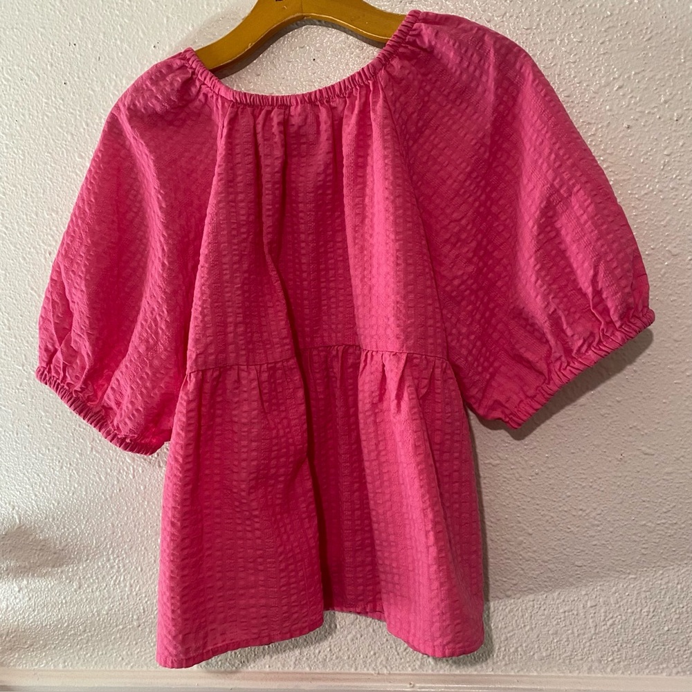 Old Navy Pink Balloon Sleeve Smocked Blouse size L